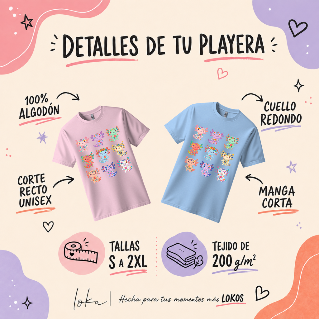 Playera de Ajolotes Mexicanos Coloridos