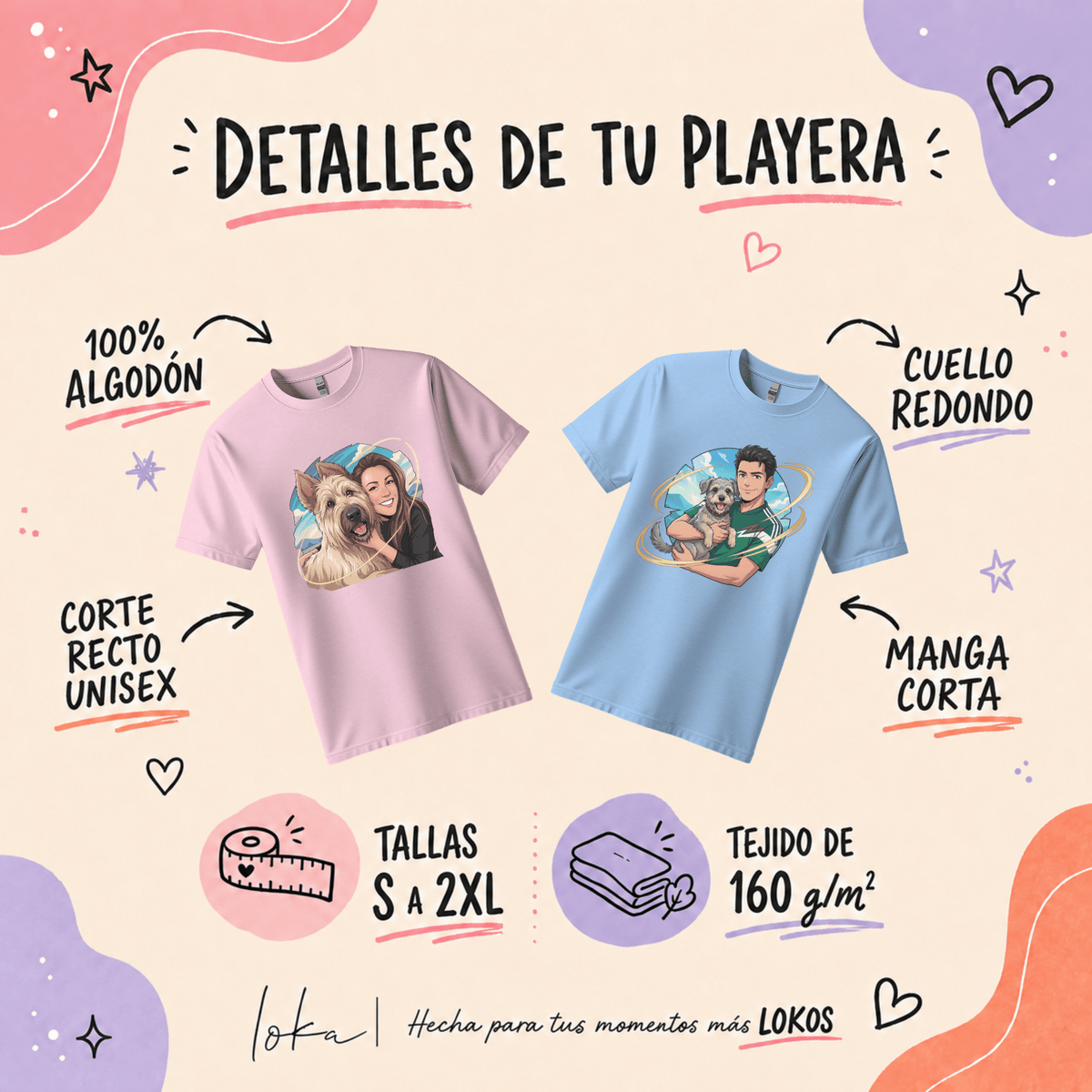 Playera Personalizada con Retrato Anime | Personas y perros | LOKA