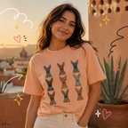 Playera de xoloitzcuintles con arte mexicano — Nueve xolos ilustrados