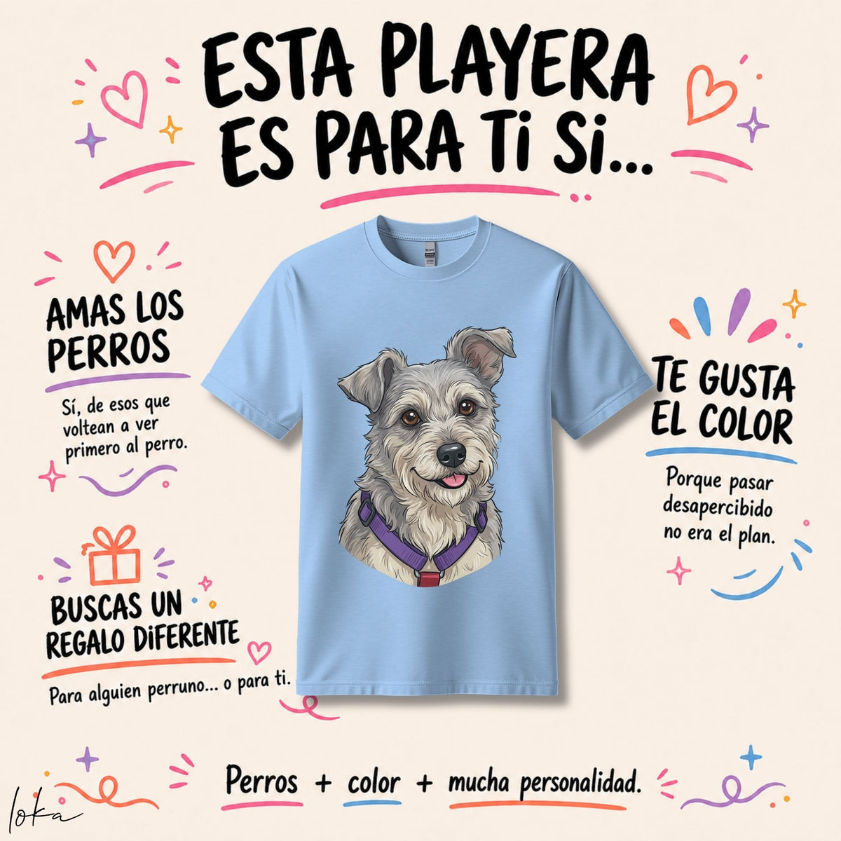 Playera Personalizada con Ilustración de tus Mascotas | 1 a 5 Mascotas | LOKA