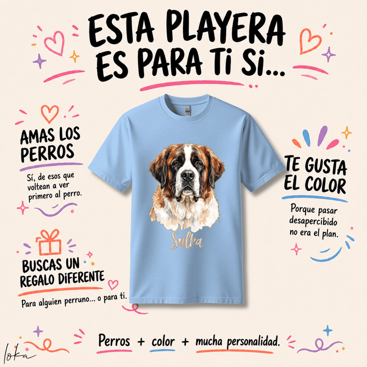 Playera Personalizada con Foto de tu Mascota | Acuarela + Nombre | LOKA
