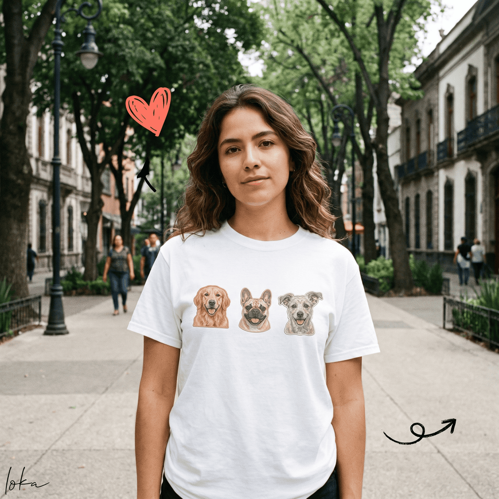 Playera Personalizada con Retrato Efecto Bordado | 1 a 5 Perros