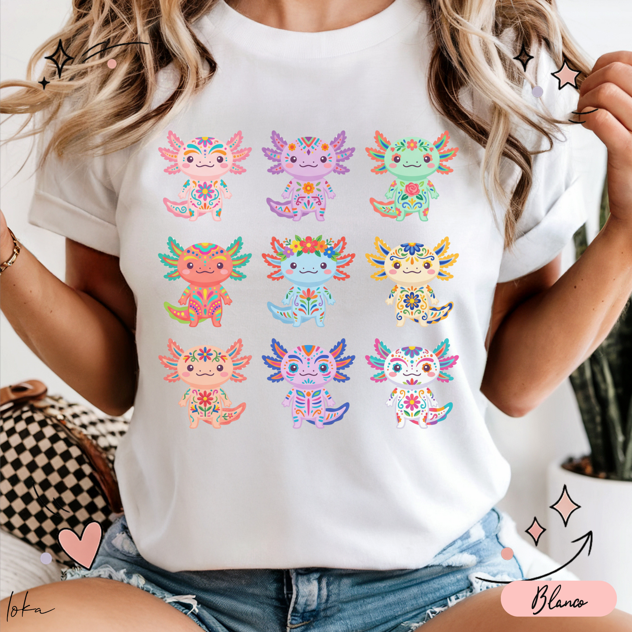 Playera de Ajolotes Mexicanos Coloridos