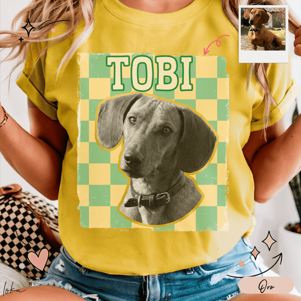 Playera personalizada con foto de tu perro | 6 estilos retro