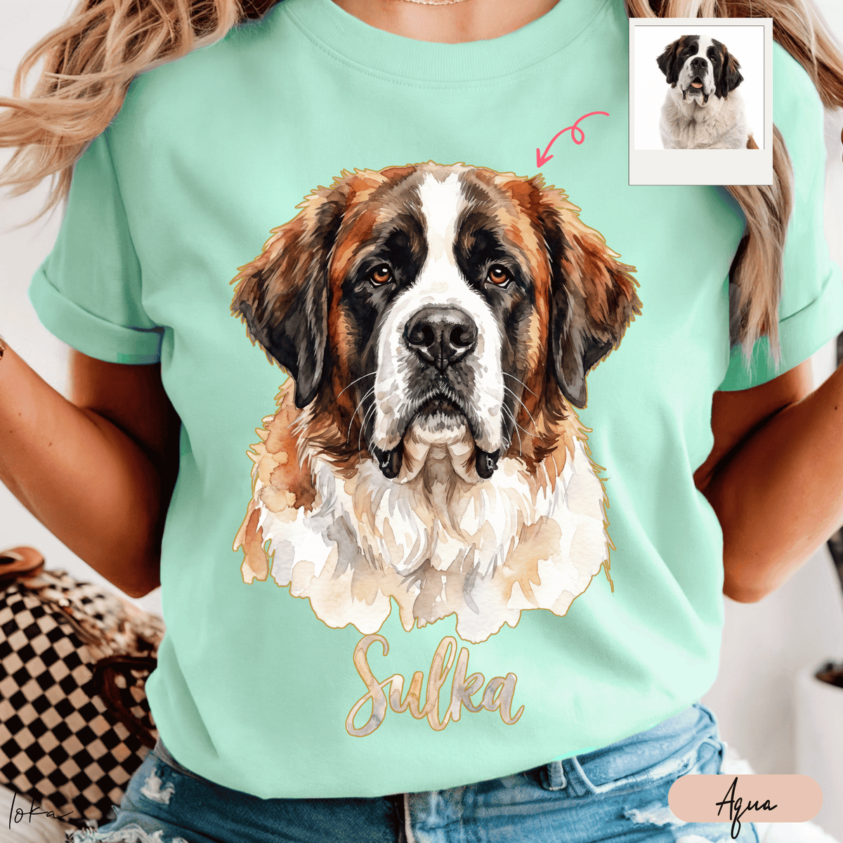 Playera Personalizada con Foto de tu Mascota | Acuarela + Nombre | LOKA