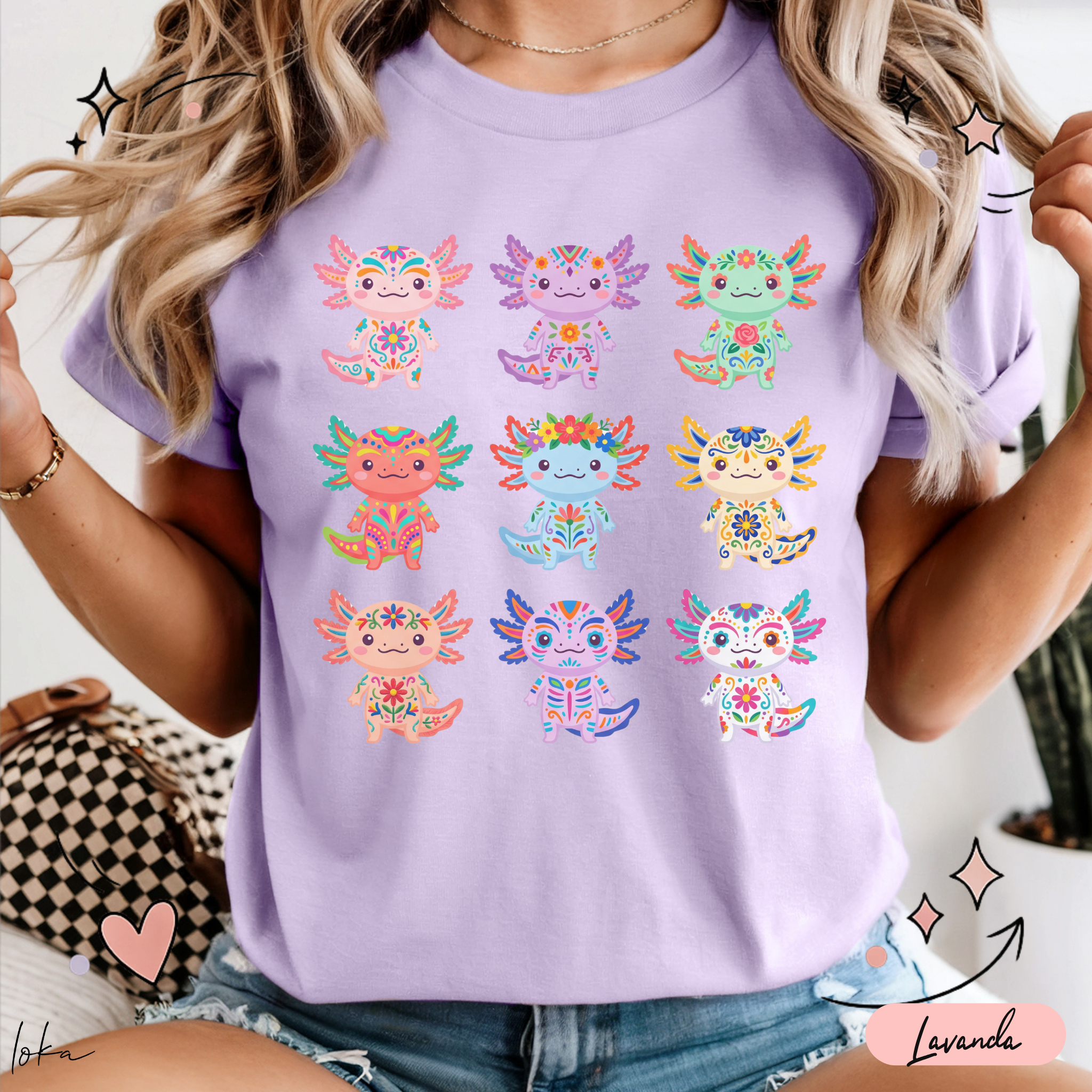 Playera de Ajolotes Mexicanos Coloridos