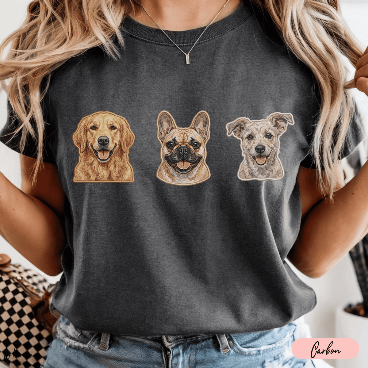 Playera Personalizada con Retrato Efecto Bordado | 1 a 5 Perros