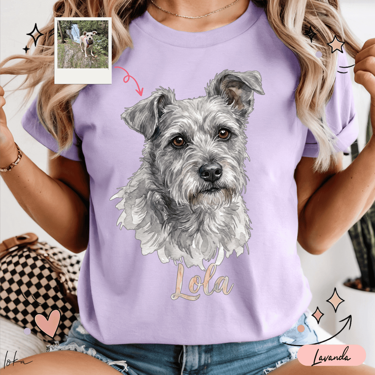 Playera Personalizada con Foto de tu Mascota | Acuarela + Nombre | LOKA