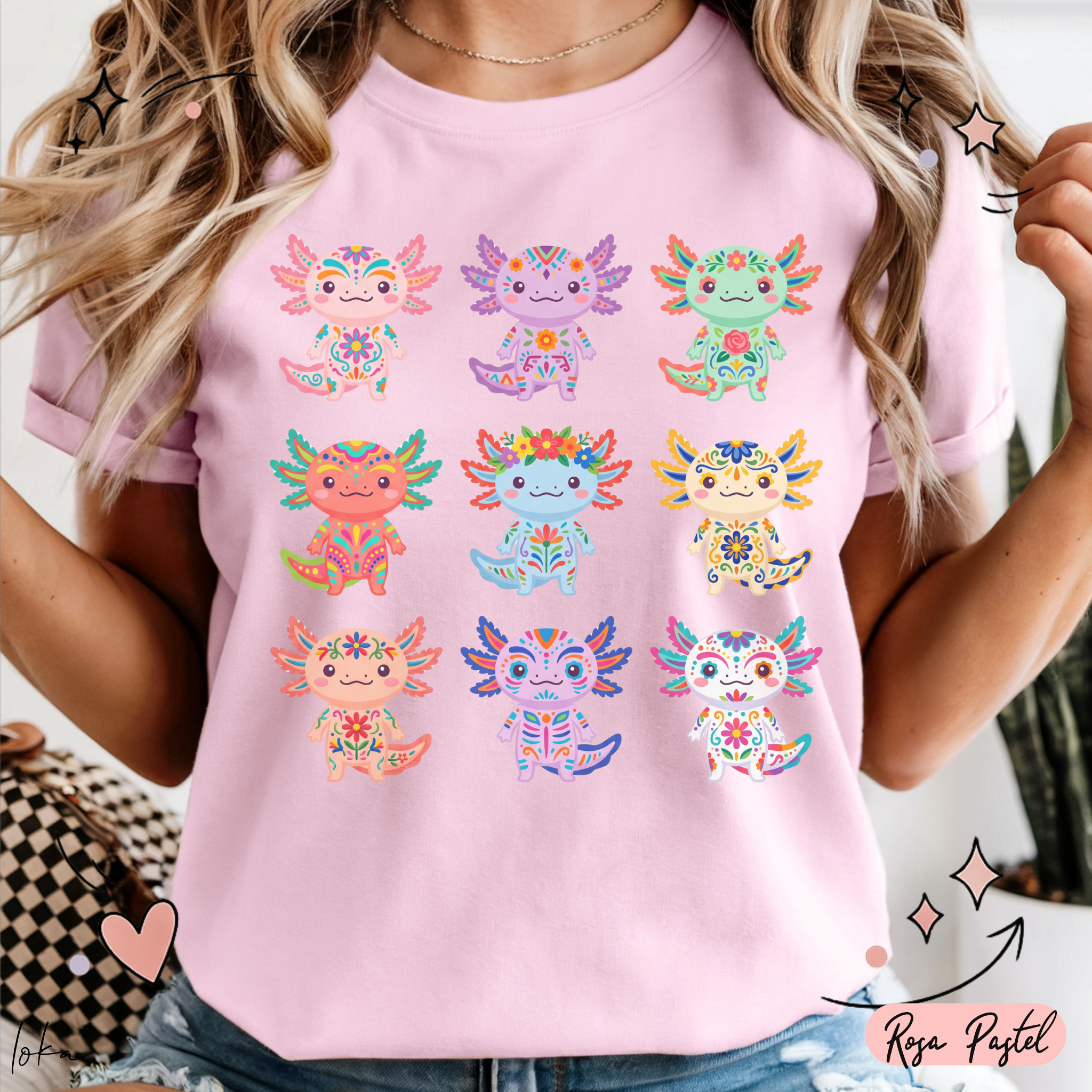 Playera de Ajolotes Mexicanos Coloridos