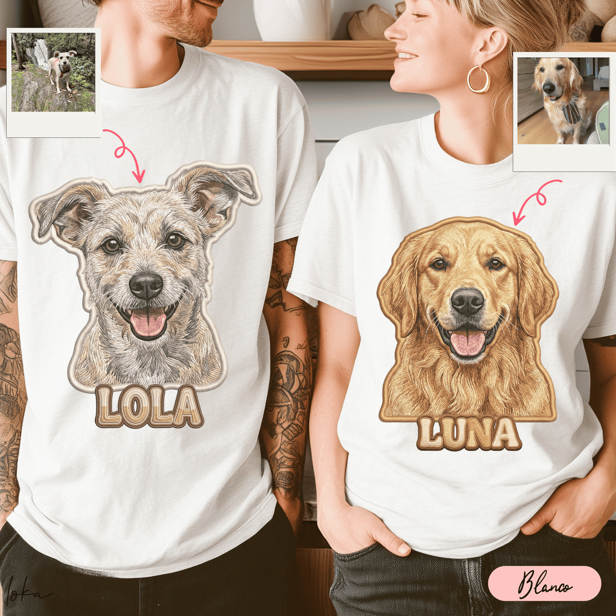 Playera Personalizada con Retrato Efecto Bordado | 1 a 5 Perros