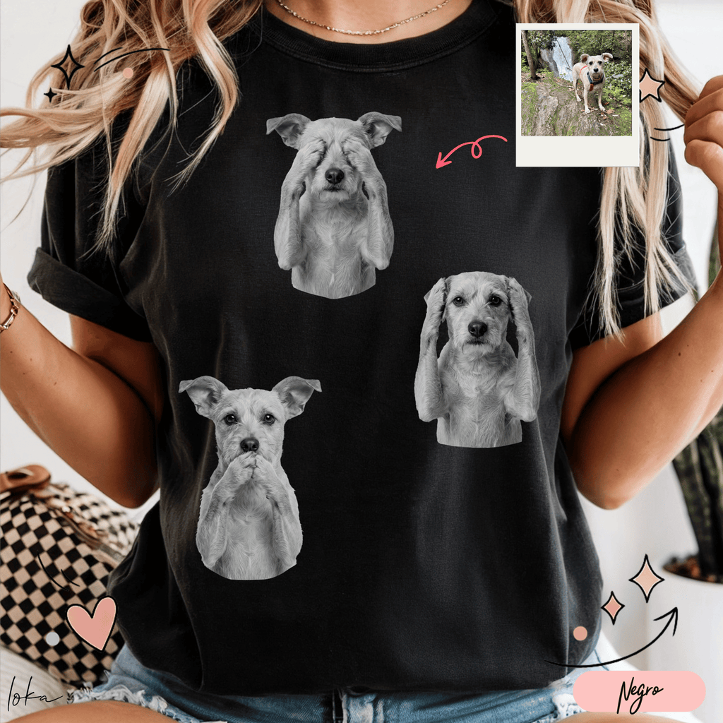 Playera Personalizada | No Veo, No Oigo, No Hablo | Retrato de tu Mascota