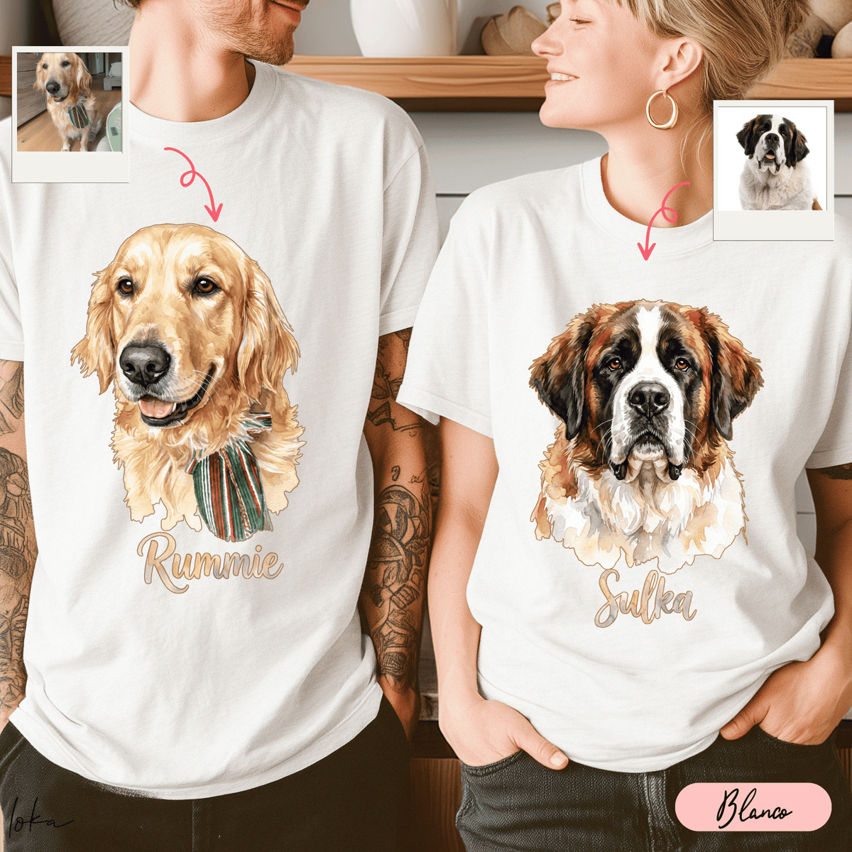 Playera Personalizada con Foto de tu Mascota | Acuarela + Nombre | LOKA
