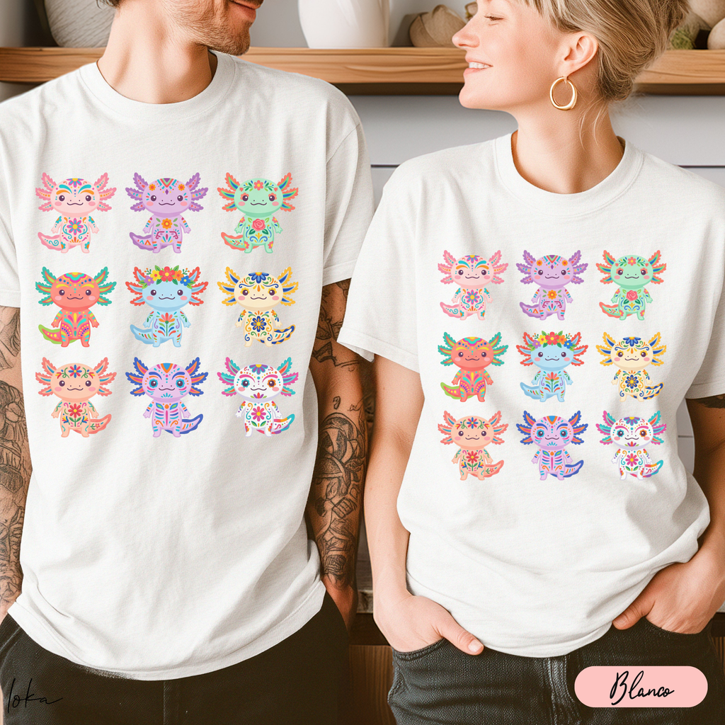 Playera de Ajolotes Mexicanos Coloridos