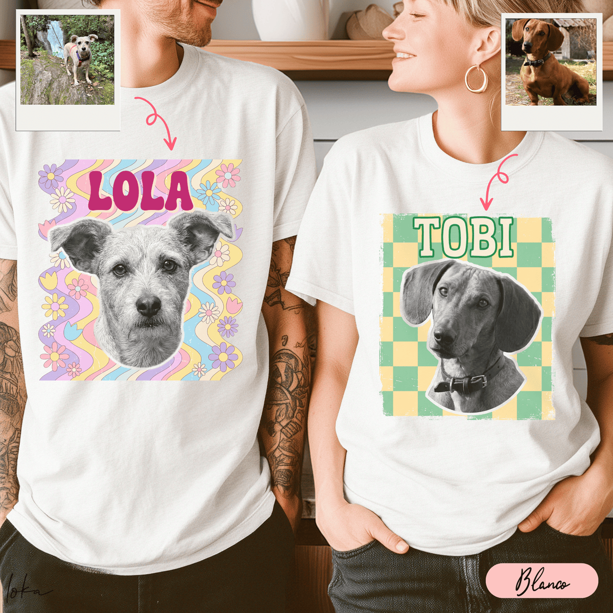 Playera personalizada con foto de tu perro | 6 estilos retro
