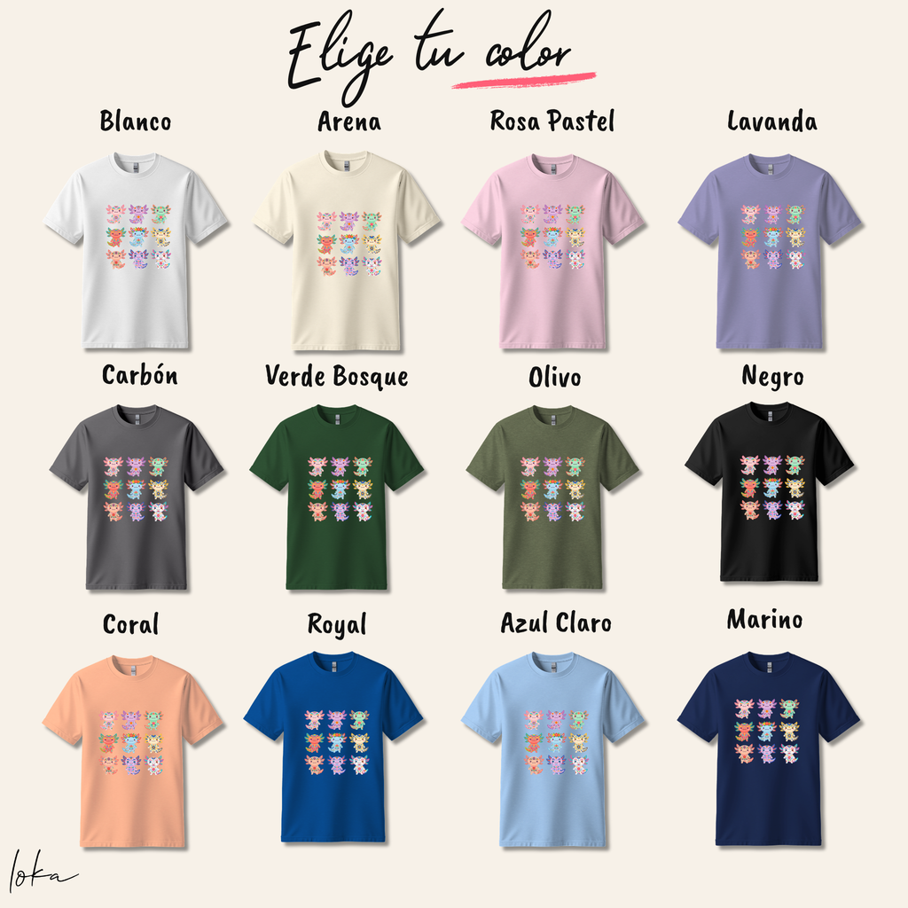 Playera de Ajolotes Mexicanos Coloridos