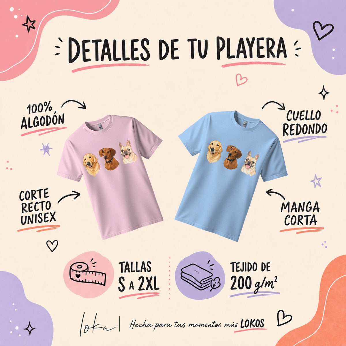 Playera Personalizada con Ilustración de tus Mascotas | 1 a 5 Mascotas | LOKA