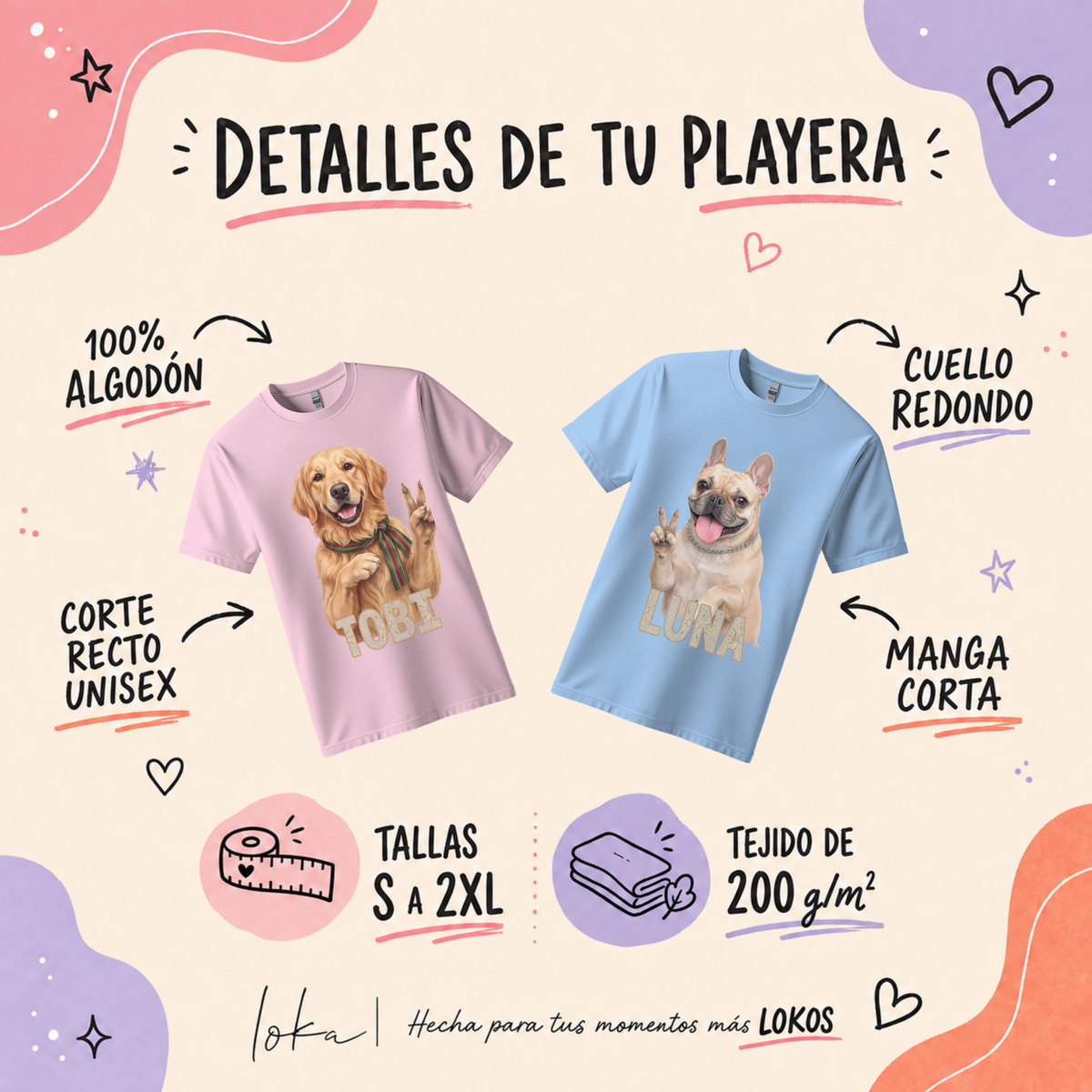 Playera Personalizada con Foto de tu Perro y Nombre | 100% Algodón | LOKA