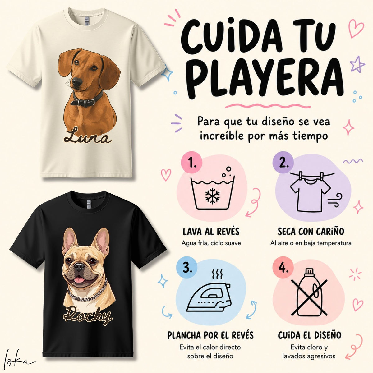 Playera Personalizada con Ilustración de tus Mascotas | 1 a 5 Mascotas | LOKA