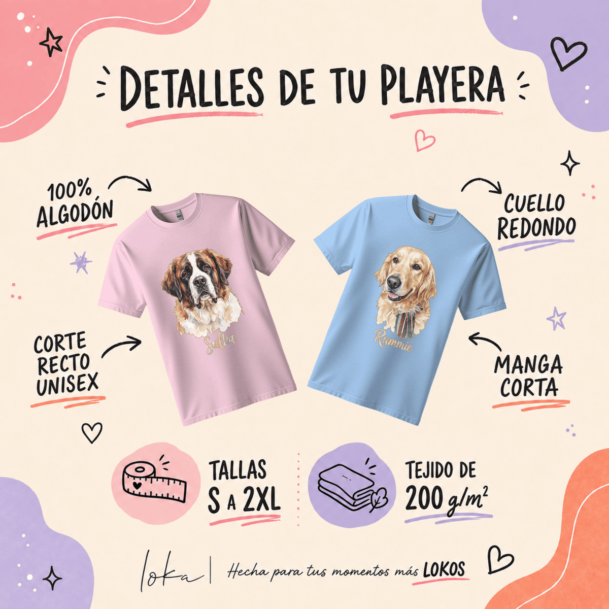 Playera Personalizada con Foto de tu Mascota | Acuarela + Nombre | LOKA