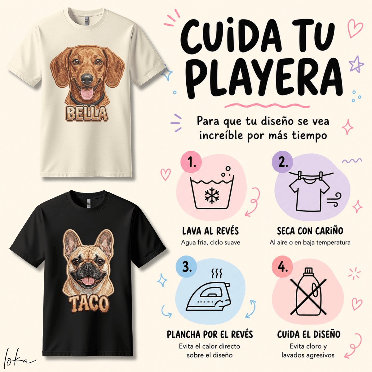 Playera Personalizada con Retrato Efecto Bordado | 1 a 5 Perros