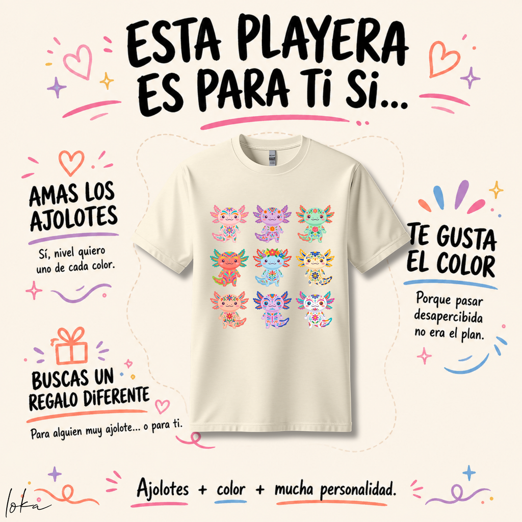 Playera Unisex Ajolote Mexicano | 100% Algodón | Tallas S–2XL | LOKA